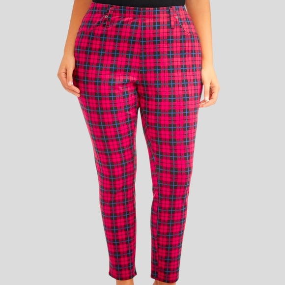 NWOT Terra & Sky Women’s Plus Size “Red Rover Plaid” Tartan Printed Jegging 2X - Picture 1 of 12